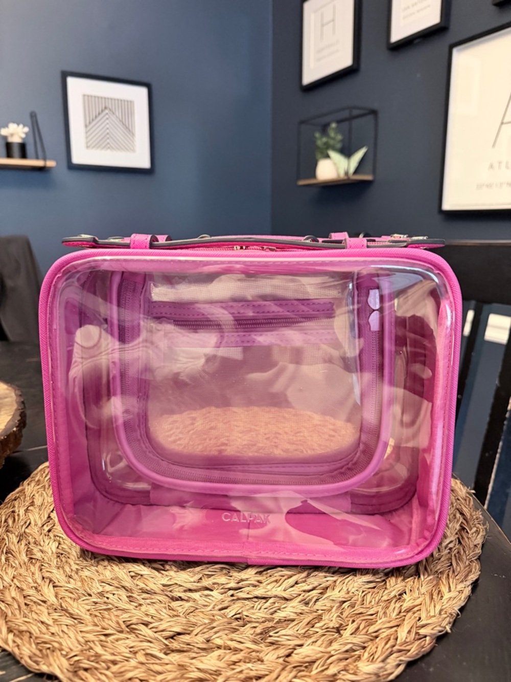 Calpak Clear Travel Cosmetic Case with Pink Trim - Picture 6 of 8